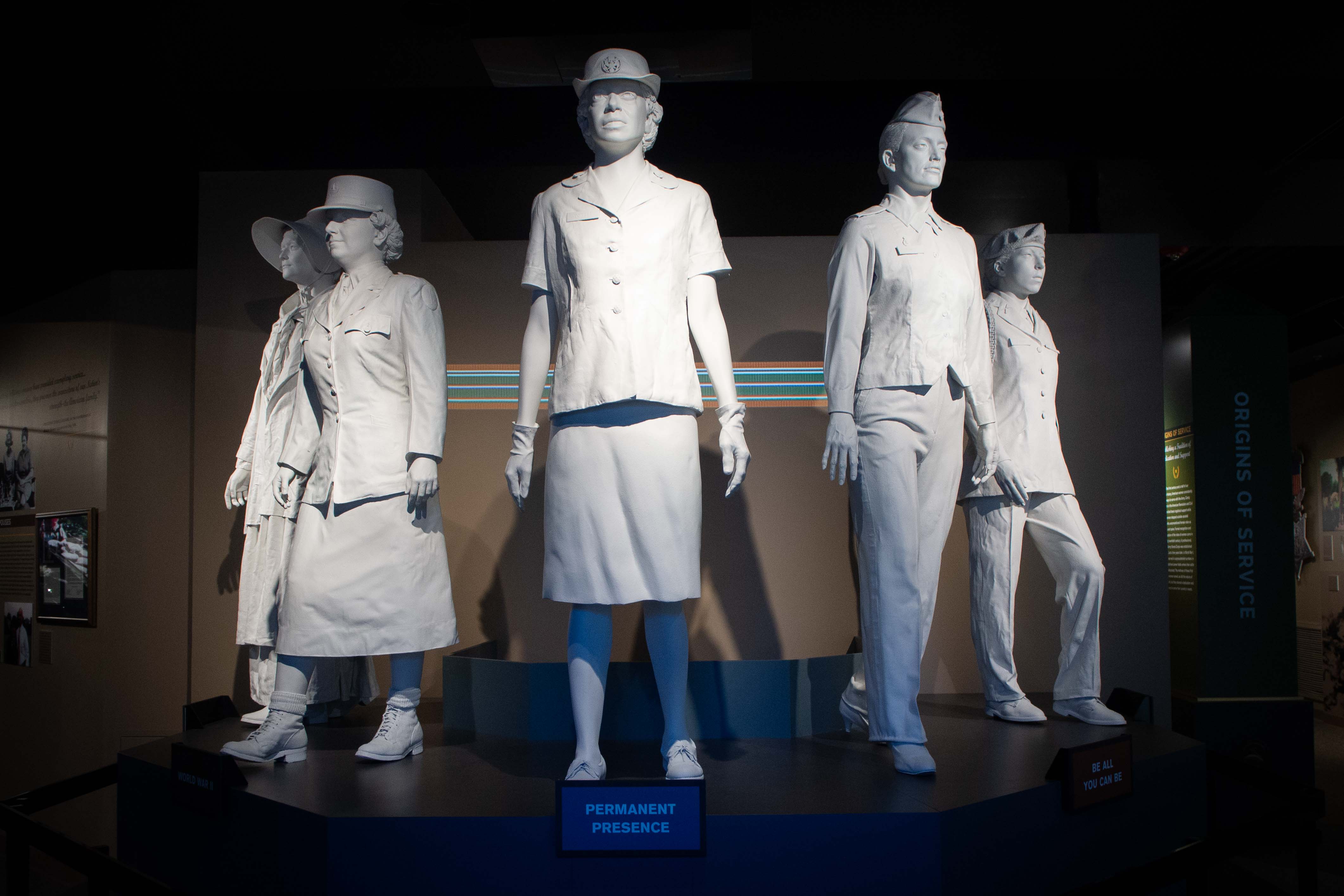 Women statues in the foyer of the US Army Women's Museum.